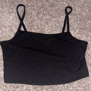 Divided Black Ribbed Camisole Crop Top